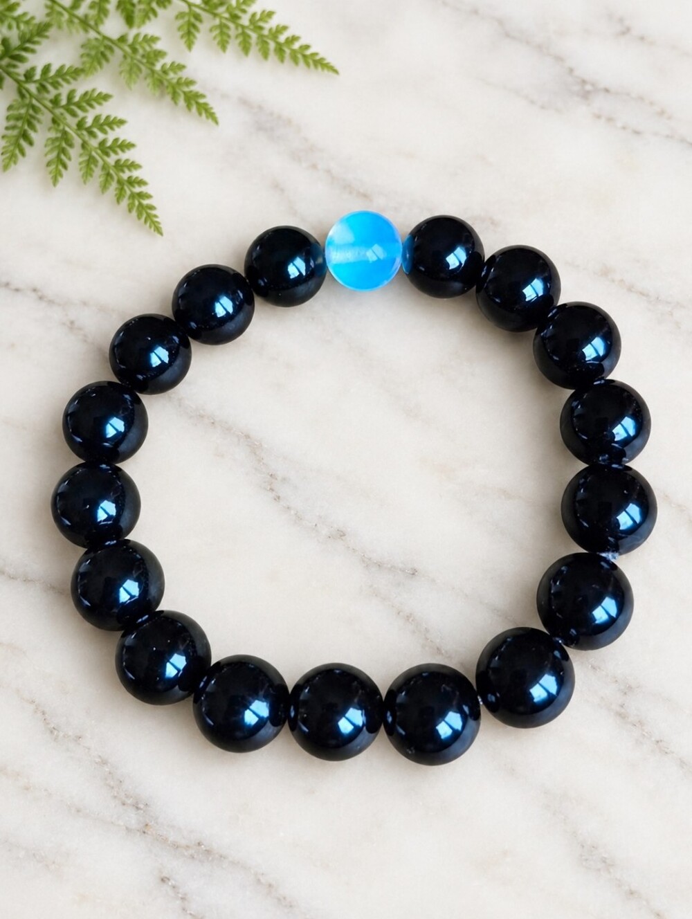 Black Onyx & Opalite Beaded Stretch Bracelet | Handmade